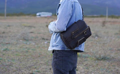 Handmade Genuine Leather Coffee Mens Cool Sling Pack Bag Crossbody Bag Chest Bag for men