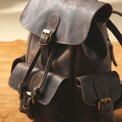 Handmade Coffee Leather Mens Backpacks Large Travel Backpack Hiking Backpack for Men
