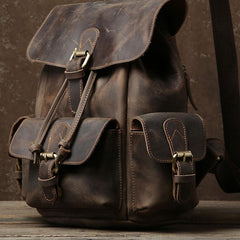 Handmade Coffee Leather Mens Backpacks Large Travel Backpack Hiking Backpack for Men