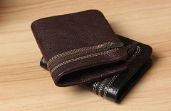 Handmade Leather Mens Small Wallet billfold Bifold Wallet for Men