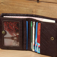 Handmade Leather Mens Small Wallet billfold Bifold Wallet for Men