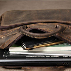 Vintage Leather Mens Coffee Briefcase Shoulder Bag Work Bag Laptop Bag for Men