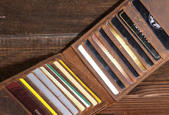 Handmade Genuine Leather Mens Wallet Cool Long Multi Card Wallet for Men