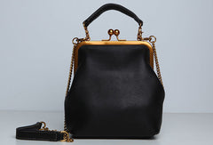 Handmade Genuine Leather Vintage Frame Kisslock Handbag Chain Crossbody Bag Shoulder Bag Women Leather Purse