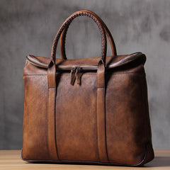 Handmade Leather Vintage Mens Handbag Briefcase Work Bag Business Bag for men