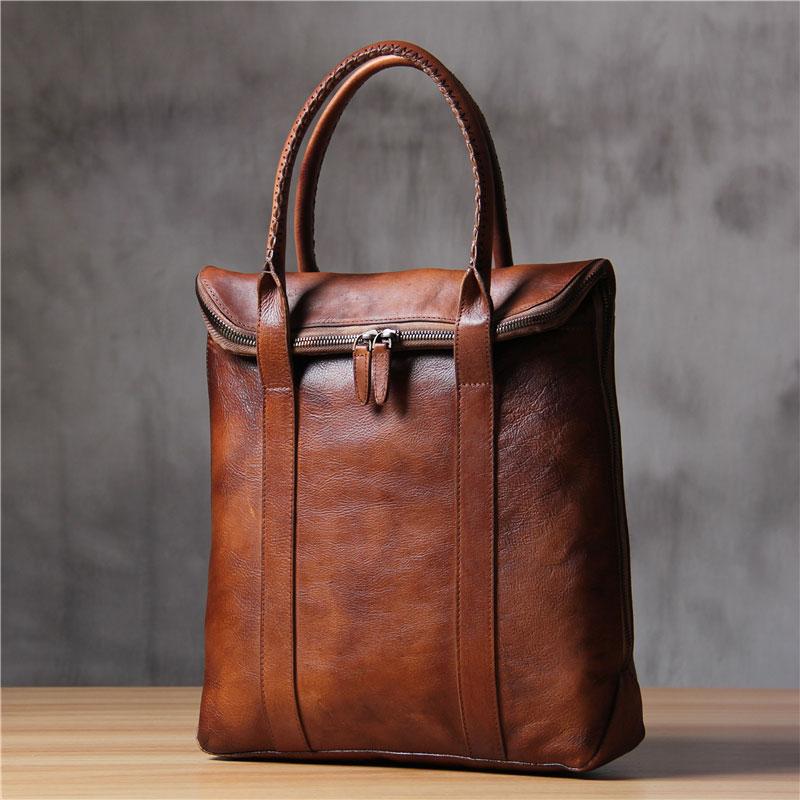 Handmade Leather Vintage Mens Handbag Briefcase Work Bag Business Bag for men