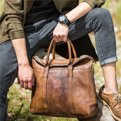 Handmade Leather Vintage Mens Handbag Briefcase Work Bag Business Bag for men