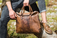 Handmade Leather Vintage Mens Handbag Briefcase Work Bag Business Bag for men
