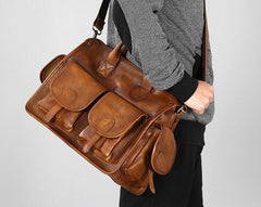 Vintage Leather Brown Mens Travel Bags Messenger Bag Shoulder Bag for Men