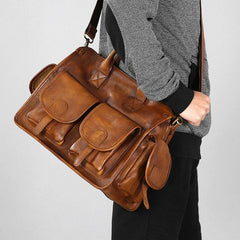 Vintage Leather Brown Mens Travel Bags Messenger Bag Shoulder Bag for Men