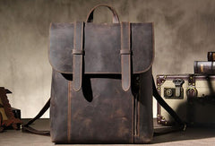 Vintage Brown Leather Mens Travel Backpack Work Backpack for Men