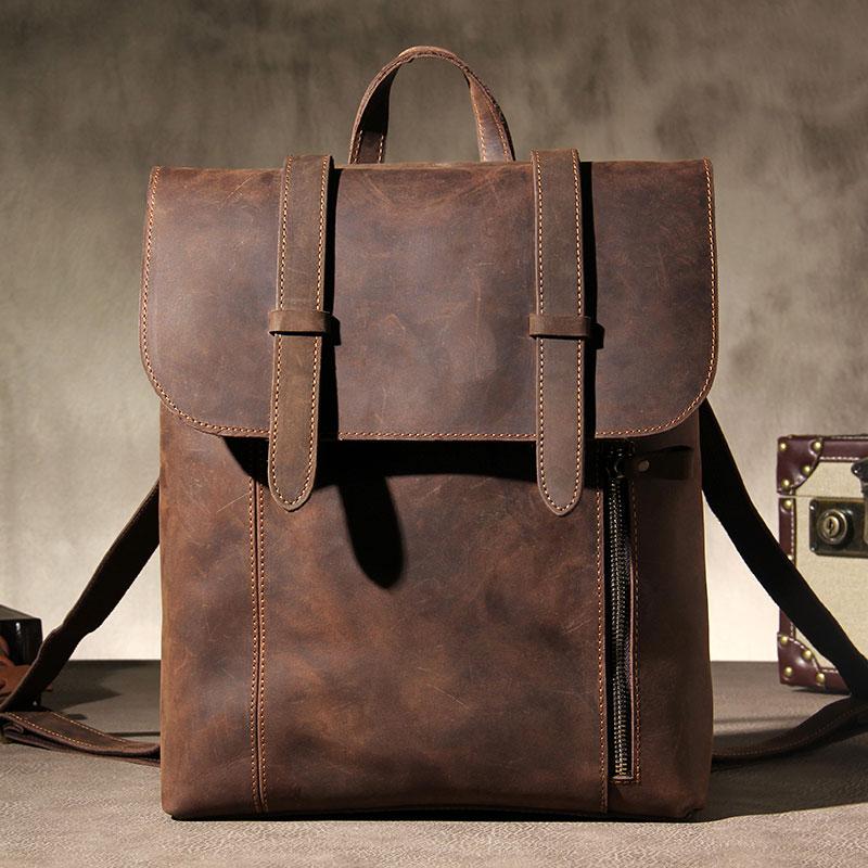 Vintage Brown Leather Mens Travel Backpack Work Backpack for Men
