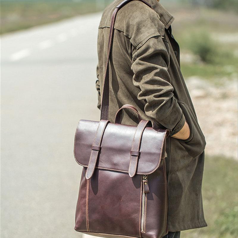 Leather sales work backpack