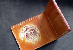 Handmade billfold leather wallet men indian Chief carved leather billfold wallet for men him - EverHandmade