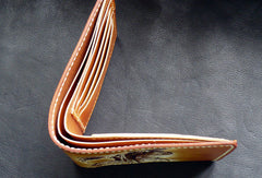 Handmade billfold leather wallet men indian Chief carved leather billfold wallet for men him