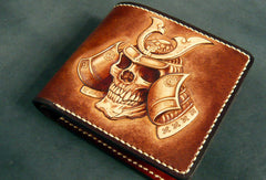 Handmade leather wallet men Japanese general Skull carved leather billfold wallet for him - EverHandmade
