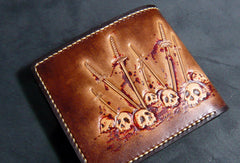 Handmade leather wallet men Japanese general Skull carved leather billfold wallet for him - EverHandmade