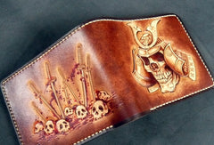 Handmade leather wallet men Japanese general Skull carved leather billfold wallet for him - EverHandmade