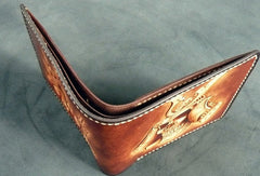 Handmade leather wallet men Japanese general Skull carved leather billfold wallet for him - EverHandmade