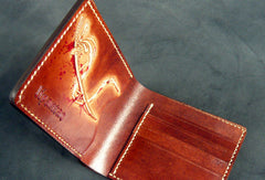 Handmade leather wallet men Japanese general Skull carved leather billfold wallet for him - EverHandmade