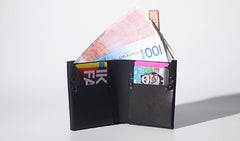 Handmade LEATHER Black Beige Womens Bifold Small Wallet Cute Leather Small Wallet FOR Women