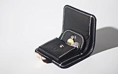 Handmade LEATHER Black Beige Womens Bifold Small Wallets Cute Leather Small Wallet FOR Women