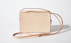Handmade Leather Beige Womens Small Box Shoulder Purse Crossbody Bag for Women