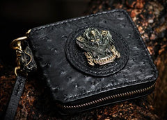 Handmade Leather Black Small Biker Wallet Mens Cool billfold Chain Wallet Trucker Wallet with Chain