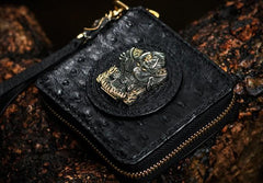 Handmade Leather Black Small Biker Wallet Mens Cool billfold Chain Wallet Trucker Wallet with Chain