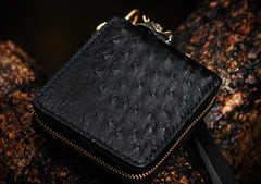 Handmade Leather Black Small Biker Wallet Mens Cool billfold Chain Wallet Trucker Wallet with Chain