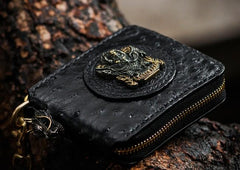 Handmade Leather Black Small Biker Wallet Mens Cool billfold Chain Wallet Trucker Wallet with Chain