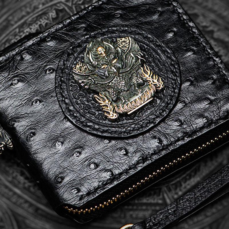 Handmade Leather Black Small Biker Wallet Mens Cool billfold Chain Wallet Trucker Wallet with Chain