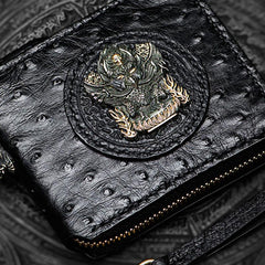 Handmade Leather Black Small Biker Wallet Mens Cool billfold Chain Wallet Trucker Wallet with Chain