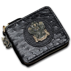 Handmade Leather Black Small Biker Wallet Mens Cool billfold Chain Wallet Trucker Wallet with Chain