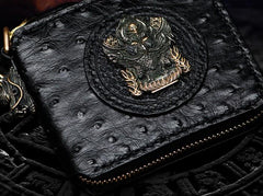 Handmade Leather Black Small Biker Wallet Mens Cool billfold Chain Wallet Trucker Wallet with Chain