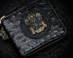 Handmade Leather Black Small Biker Wallet Mens Cool billfold Chain Wallet Trucker Wallet with Chain