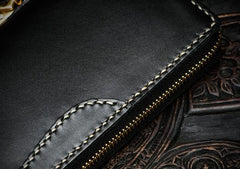 Handmade Leather Black Chain Wallet Mens Biker Wallet Cool Long Wallets for Men
