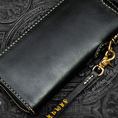 Handmade Leather Black Chain Wallet Mens Biker Wallet Cool Long Wallets for Men