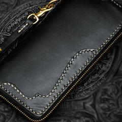 Handmade Leather Black Chain Wallet Mens Biker Wallet Cool Long Wallets for Men