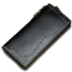 Handmade Leather Black Chain Wallet Mens Biker Wallet Cool Long Wallets for Men