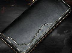 Handmade Leather Black Chain Wallet Mens Biker Wallet Cool Long Wallets for Men