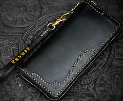 Handmade Leather Black Chain Wallet Mens Biker Wallet Cool Long Wallets for Men