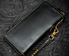 Handmade Leather Black Chain Wallet Mens Biker Wallet Cool Long Wallets for Men