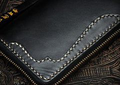 Handmade Leather Black Chain Wallet Mens Biker Wallet Cool Long Wallets for Men