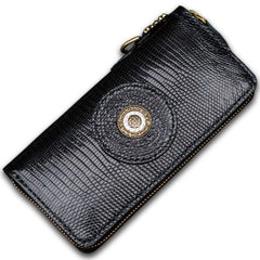 Handmade Leather Black LIZARD SKIN Chain Wallet Mens Biker Wallet Cool Leather Wallet Long Wallets for Men