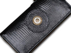 Handmade Leather Black LIZARD SKIN Chain Wallet Mens Biker Wallet Cool Leather Wallet Long Wallets for Men