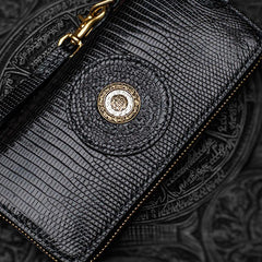Handmade Leather Black LIZARD SKIN Chain Wallet Mens Biker Wallet Cool Leather Wallet Long Wallets for Men