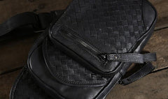 Cool Leather Braided Mens Chest Bag Sling Bag Sling Crossbody Bag for men