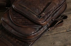 Cool Leather Braided Mens Chest Bag Sling Bag Sling Crossbody Bag for men