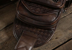 Cool Leather Braided Mens Chest Bag Sling Bag Sling Crossbody Bag for men